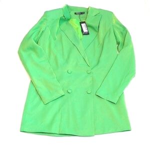 Nasty Gal Women's Blazer Dress Sz 2 Green Petite Shimmer Double Breasted Party